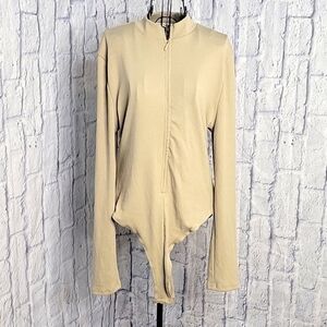 FASHION NOVA Tan‎ 3/4 Zip Bodysuit 2XL